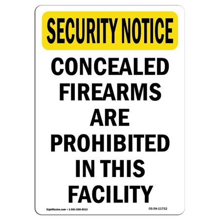 Signmission OSHA Security Sign, 5" Height, Concealed Firearms Are Prohibited, Portrait, 10PK OS-SN-D-35-V-11752-10PK